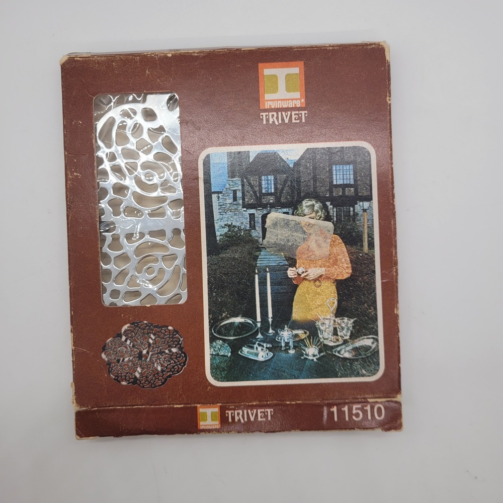 Vintage Irvinware Chrome Trivet Filigree Lace Design 11510 Made in USA 1971
